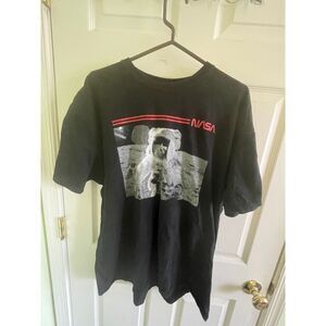 NASA Short-Sleeve Shirt - L - Cotton - Y2K Astronaut TeeShirt - Black White Red